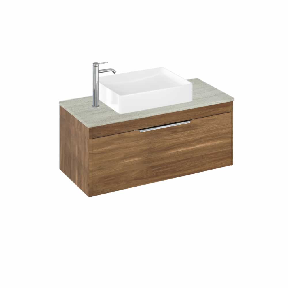 Shoreditch 100cm single drawer Caramel with Concrete Haze Worktop and Quad Countertop Basin